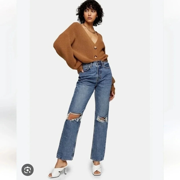 Topshop Denim - NWT || TOPSHOP || Dad denim, mid rise, baggy, loose, distressed, size 2